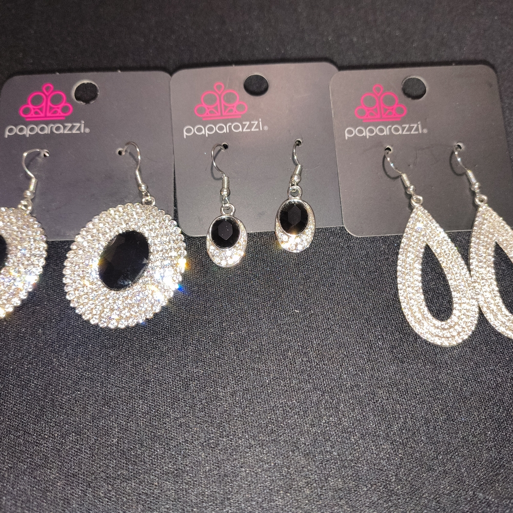 Paparazzi Dazzling Silver and Black Earrings